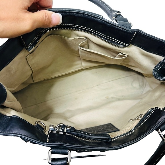 COACH Hampton F13084 Braided Trim Tassle Black Pebble Leather Handbag - Picture 10 of 13